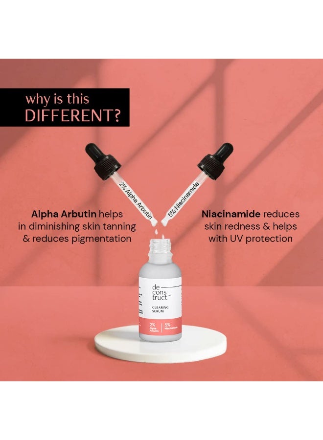 Deconstruct 5% Niacinamide Face Serum | + 2% Alpha Arbutin Face Serum | Clearing Serum for Pigmentation, Acne Marks, Dark Spots, Tanning | For Oily & Sensitive Skin | 10 ml - Image 2